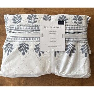 Boll & Branch Duvet Cover Set Full / Queen Dot Blossom Pattern White/Grey NEW